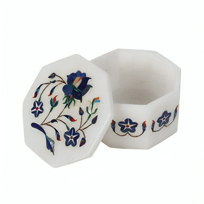 Picture of Indoor Traditional White Inlay Marble Hexagonal Box, For decor