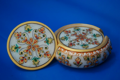 Picture of Multicolor Traditional Marble Handicrafts Coasters, For Gifting, Size: 6 Inches