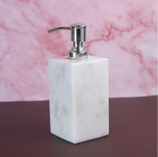 Picture of Natural Solid White Marble Liquid Soap Dispenser | Stone Lotion Dispenser | Handwash Shampoo Dispenser for Bathroom, Kitchen, Wash Basin, Bathroom Accessory | Handmade 150 ml Capacity