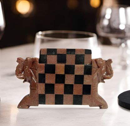 Picture of Purpledip Elephant Theme Soapstone Coasters (Set of 6) Hot Plates Mats