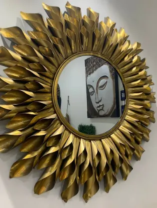 Picture of Mirror Shape: Round Golden Iron Gold Sun Flower Wall Mirror, For Decoration, Size: 1Feet(Diameter)
