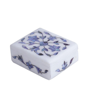 Picture of Marquetry Inlay White & Blue Floral Marble Jewelry Box