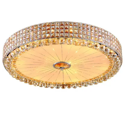 Picture of  Crystal Drum Flush Mount Lamp Contemporary Multi-Head Flush Mount Ceiling Light Modern Luxury LED Ceiling Lamp Chandelier in Chrome for Bedroom Dining Room Hotel Foyer Entry  Luxury Glass Hanging Ceiling Light for Living Room, Hotel Lobby