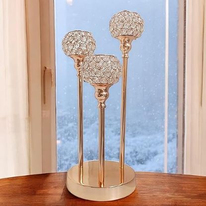 Picture of Extreme Karigari 3 Arms Crystal Votive or Tea Light Candle Holders Stand Candle Holder Rose Gold | Candle Holder for Home Decoration, Diwali, Festivals, Christmas, New Year | 