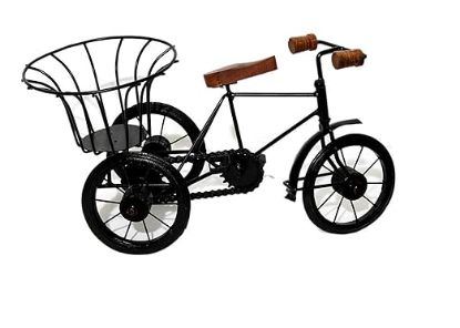 Picture of Century 21 Wrought Iron And Wood Cycle Rickshaw Showpiece Flower Vase Toy